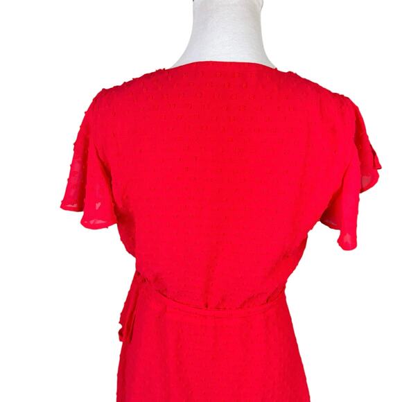 Lulus Much to Celebrate Red Swiss Dot Flutter Sleeve Wrap Mini Dress - Picture 11 of 14